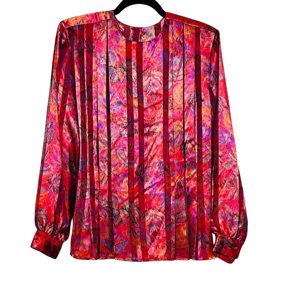 Vintage TESS Abstract Print Blouse 80s Colorful Long Sleeve Button Back Top Sz 8 - Picture 3 of 12